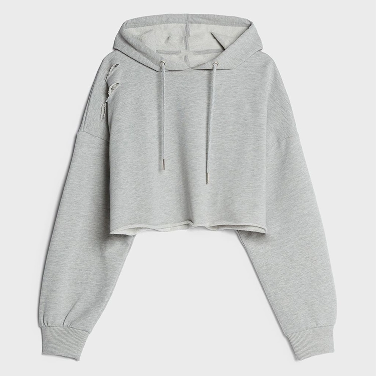 High Quality Custom Logo Cotton Long Sleeve Zip up Grey Crop Top Women Hoodie for Gym