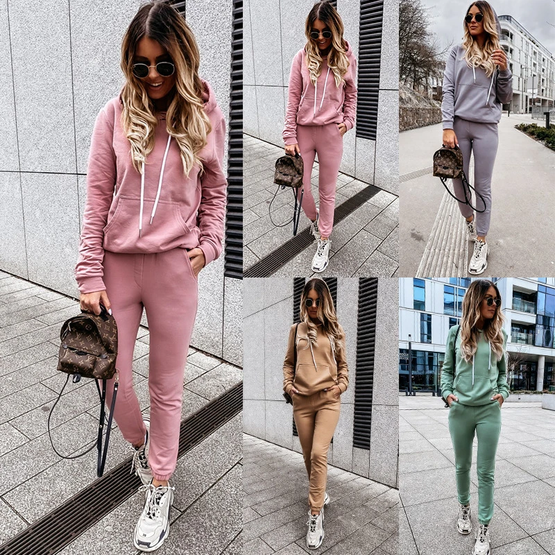 Women New Tracksuit Readymade Goods Drawstring Women's Hoodie Slim Pants Sportswear Clothing