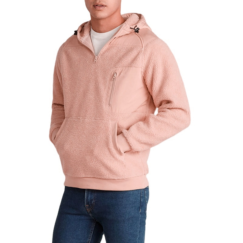 Fleece Cotton/Polyester Half Zipper Sweaters Men Hoodie