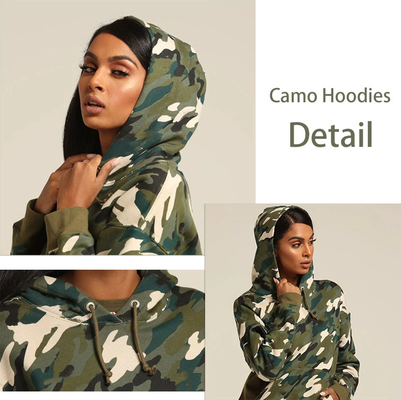 Cotton Polyester High Quality Woman Lightweight Custom Print Embroidery Blanket Zip up Camo Hoodie