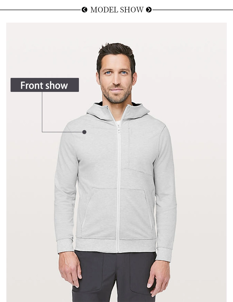 Cotton Gray White Zip Pocket Mens Sports Hoodie Custom