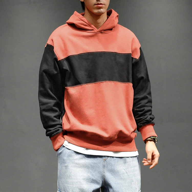 Wholesale Men Fashion Color Blocking Hoodies Winter Warm Pullover Hoodies