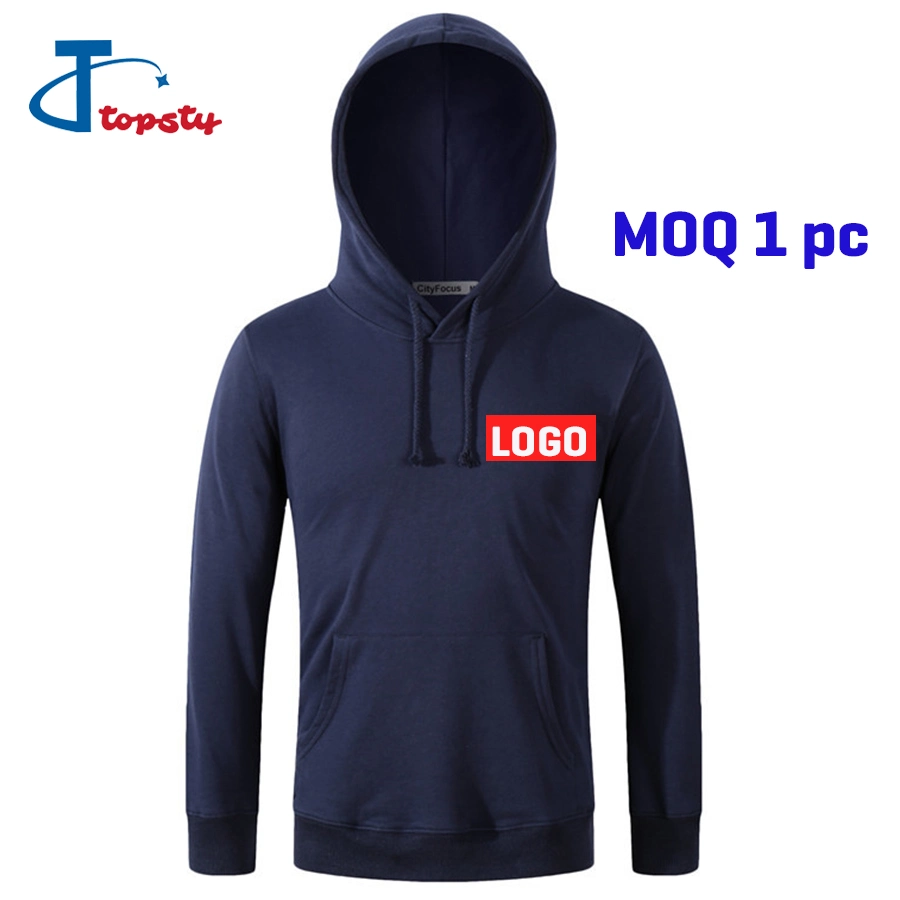 Wholesale Navy Blue Hoodies Plain Blank 65%Polyester 35%Cotton Pull Over Staff Uniforms Hoodies