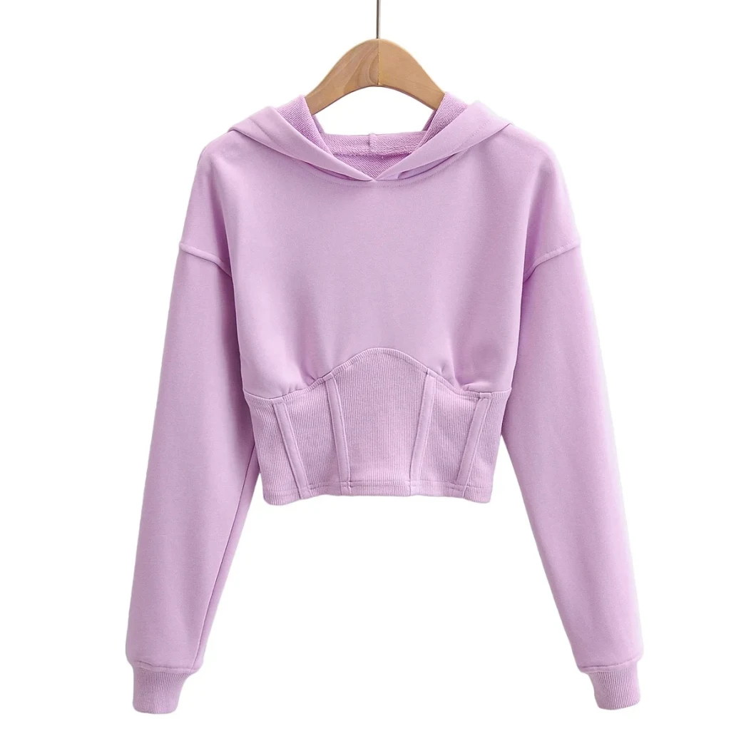 Women French Terry Cotton Crop Top Hoodie Sexy Slim Fit Pullover Sweatshirts