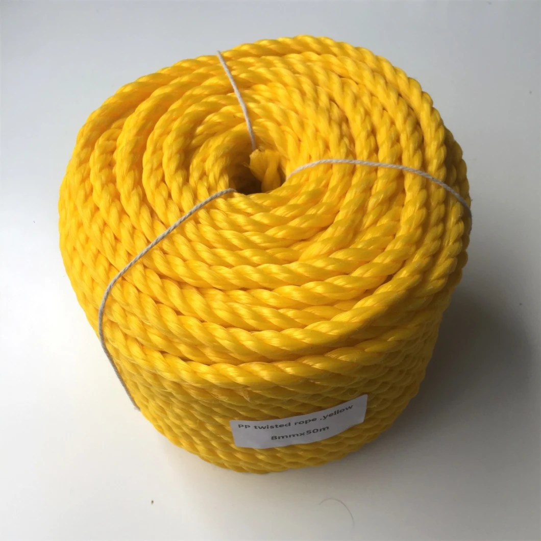 China PP Rope 3 Strands Mooring Line Supplier Yellow