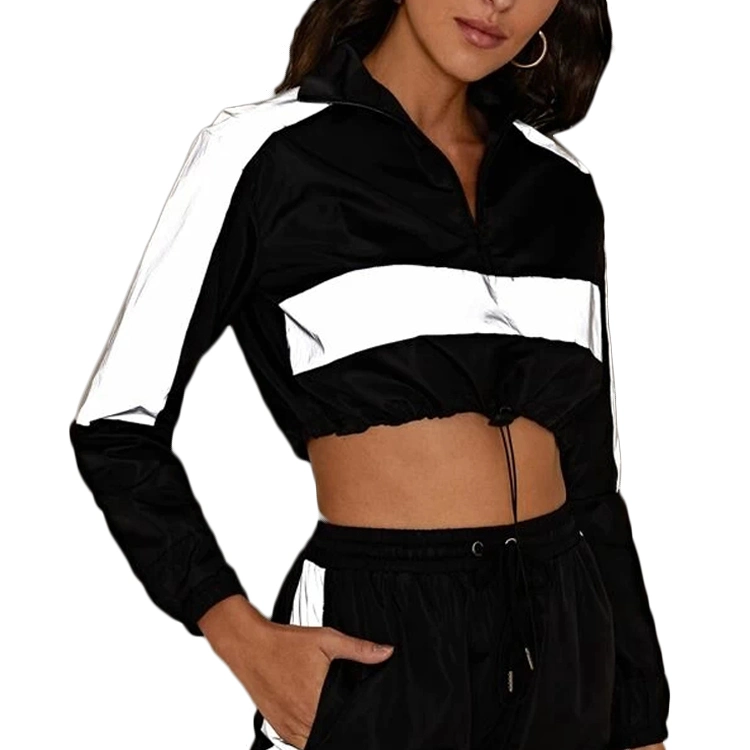 Autumn Women Street Wear Reflective Panel Crop Custom Women Hoodies