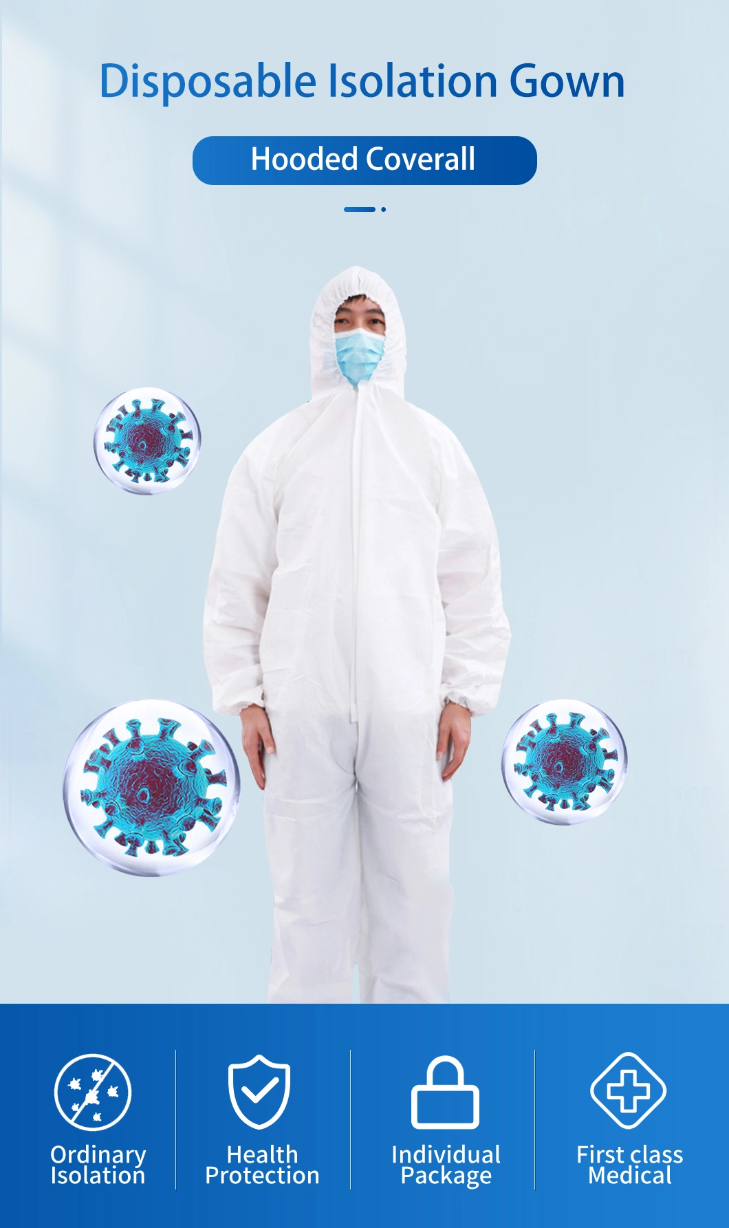 Hooded Work Wear Non-Woven Disposable Protective Long Sleeve Coverall Protective Clothing