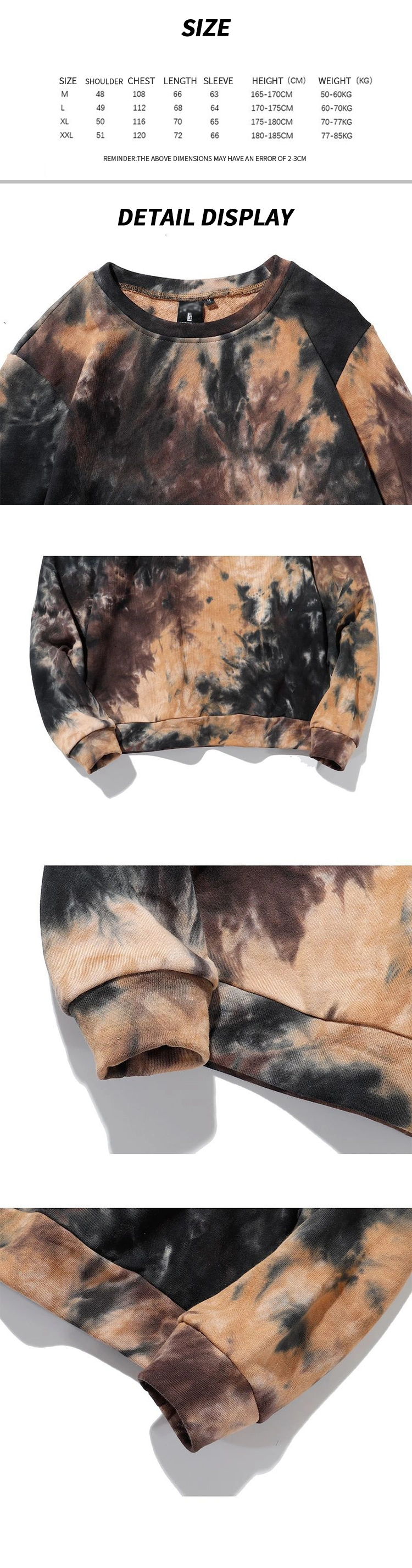 Custom Mens Blank Crew Neck Oversized Pullover Hoodie Plain Fashion Crewneck Tie Dye Sweatshirt