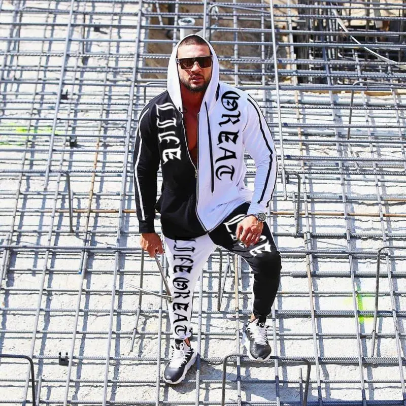 Men's Trend Spring Autumn Hip Hop Printed Tracksuit Hoody Set