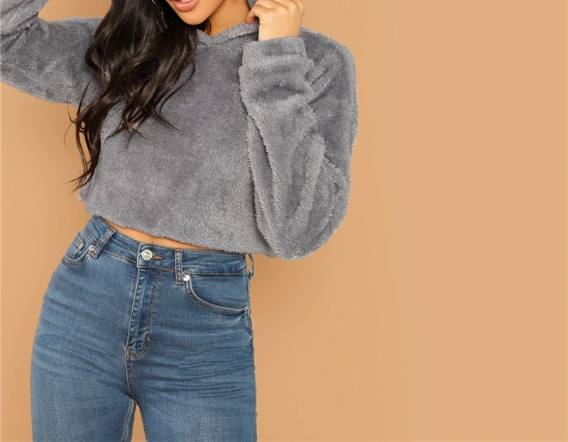 Fashion Oversize Velet Crop Top Hoodie for Women