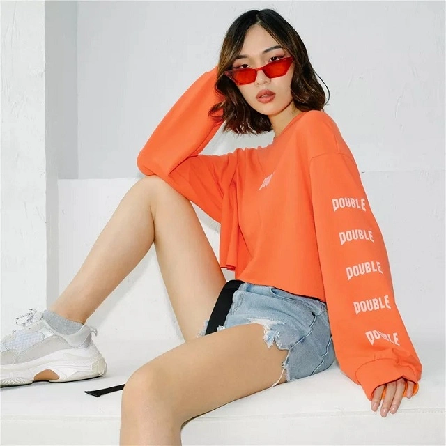 High Quality Pullover Crop Hoodies Custom Hot Long Sleeve Women Top