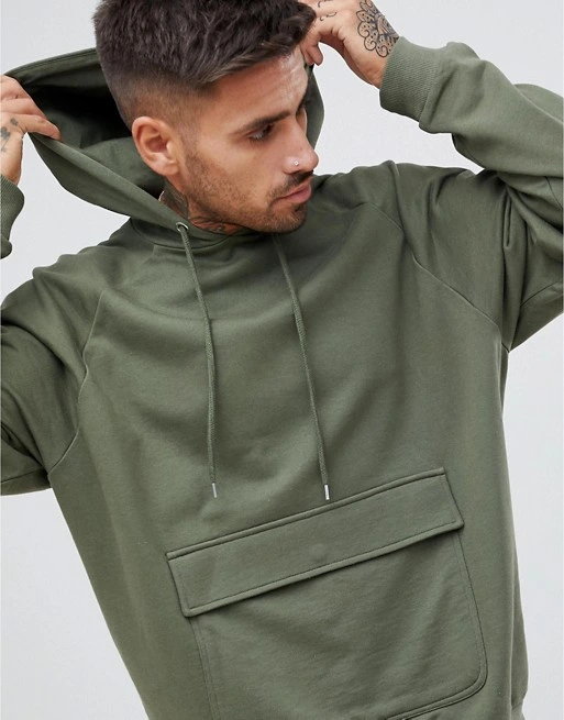 Oversized Hoodie in Khaki with Map Pocket Oversized Hoodie