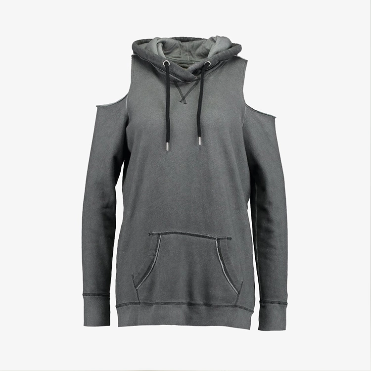 China Made High Quality Grey off-The-Shoulder Long Hoodie