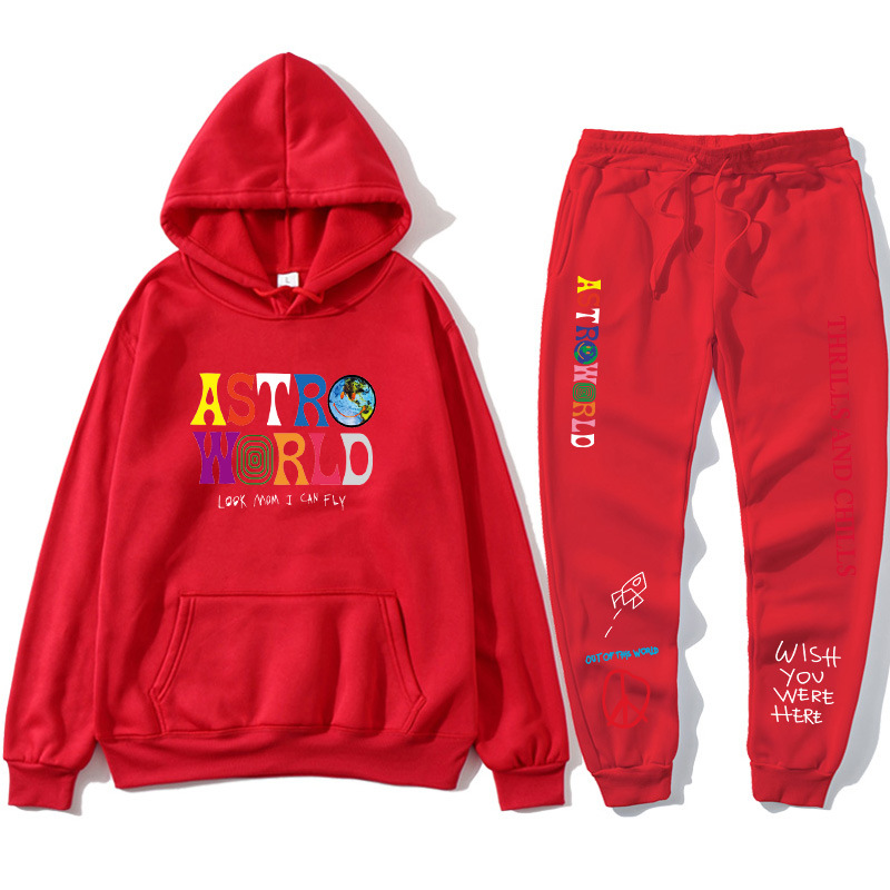 Fashion Letters Astroworld Hoodie Streetwear + Pants Men's Pullover Sweatshirt