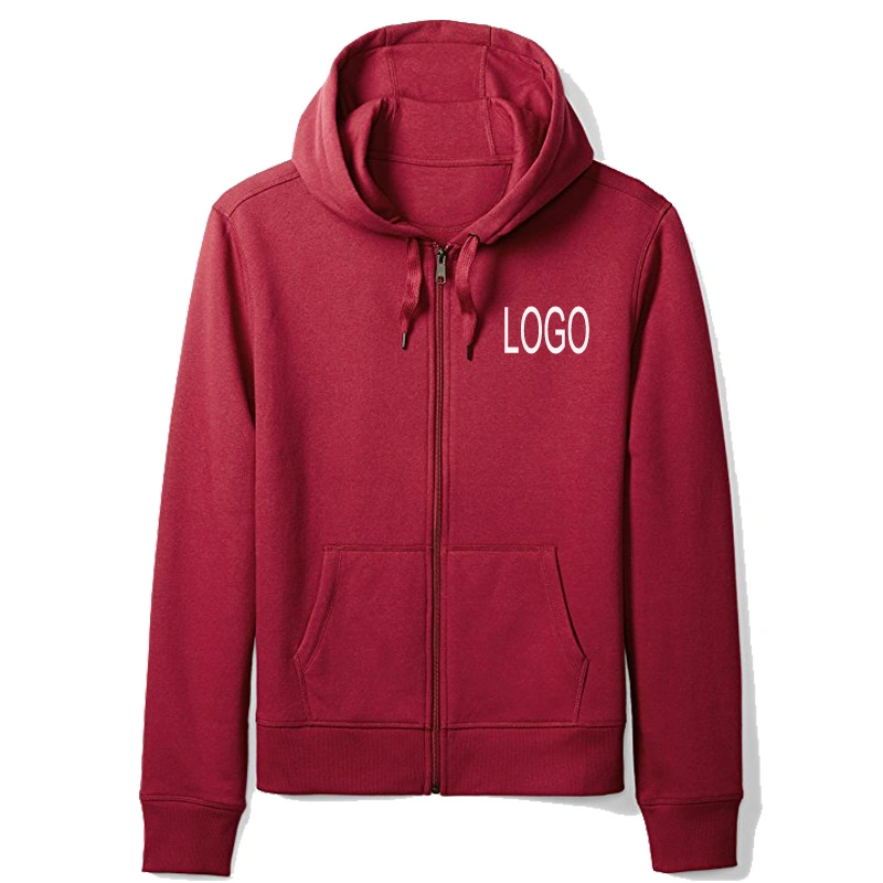 Customize Mens Hoodies Bulk Printing Cotton Fleece Men Zipper Black Hoodies with Your Logo