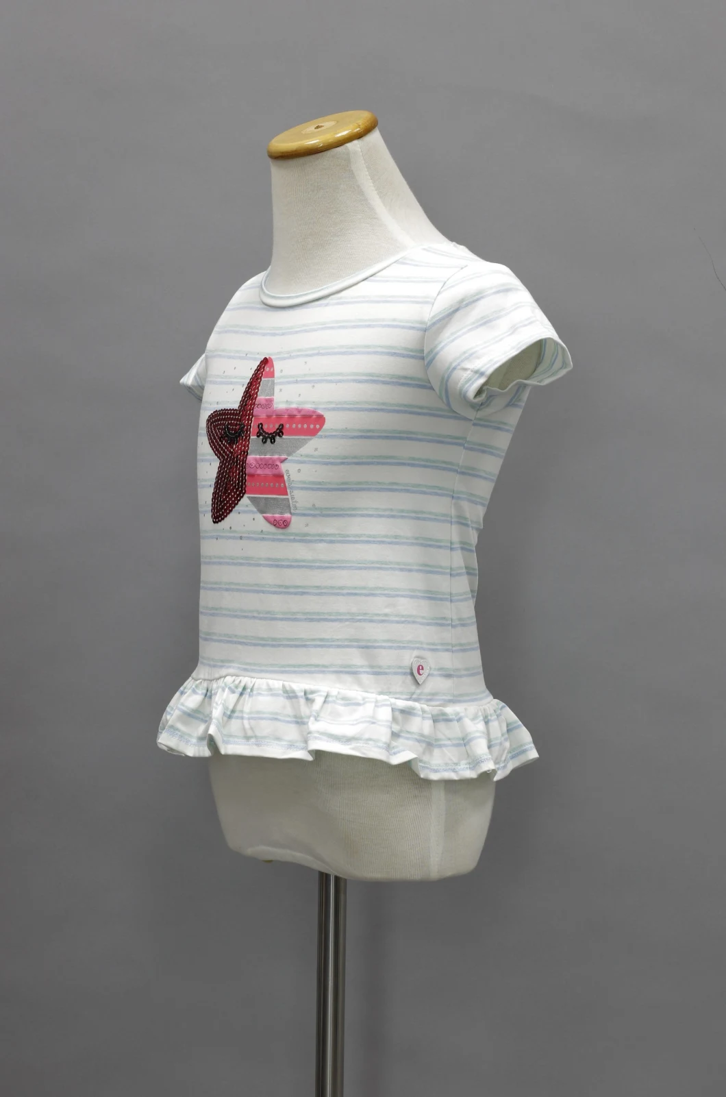 Embroidered and Printed Yarn-Dyed Girl's Short-Sleeved Shirt