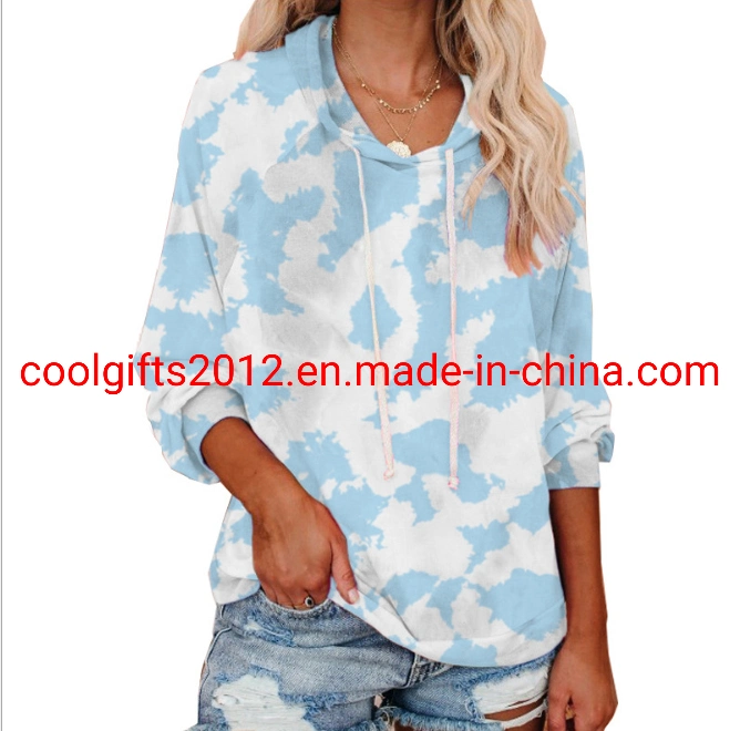 Women Long Sleeve Multicolor Casual Drawstring Hoodies Sweatshirt Tie Dye Pullover Hoodies