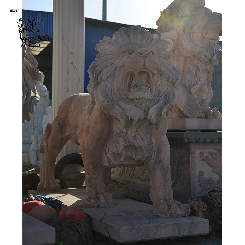 China Supplier Hot Sale Yellow Statue Outdoor Decoration Marble Lion Sculpture Masc-023