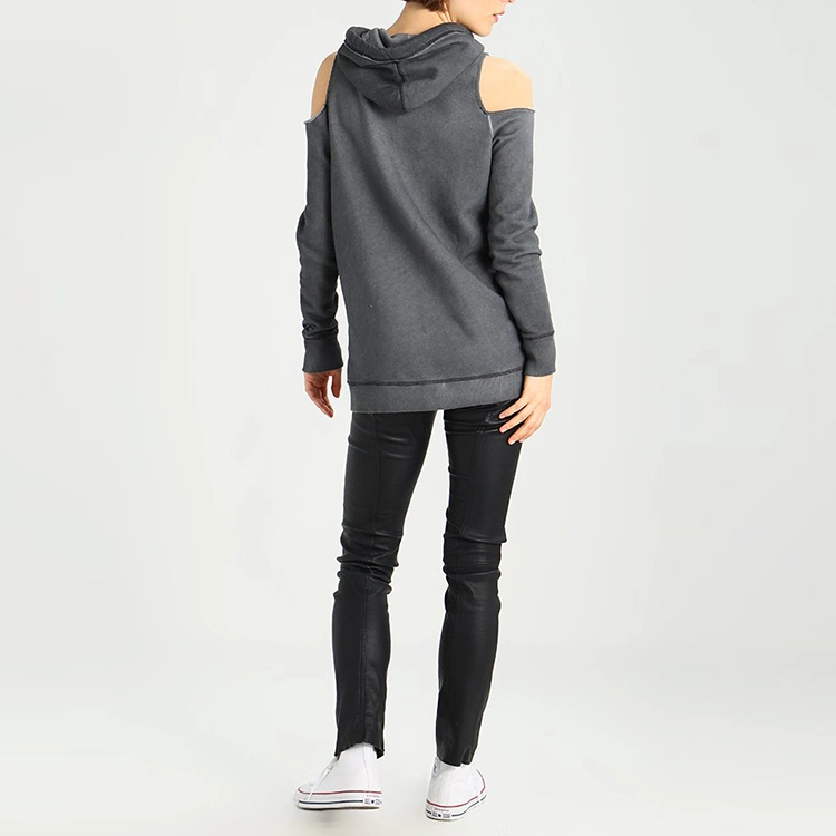 China Made High Quality Grey off-The-Shoulder Long Hoodie