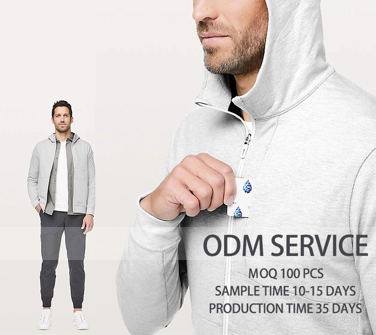 Cotton Gray White Zip Pocket Mens Sports Hoodie Custom