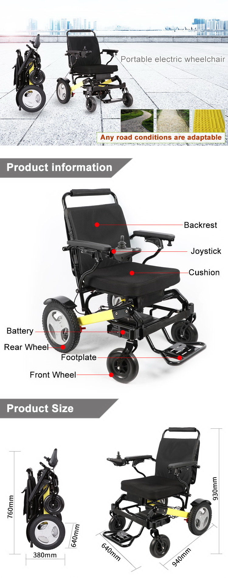 Enjoy Care Electric Wheelchair Battery Charger Manufacture Foldable Powerchair D11