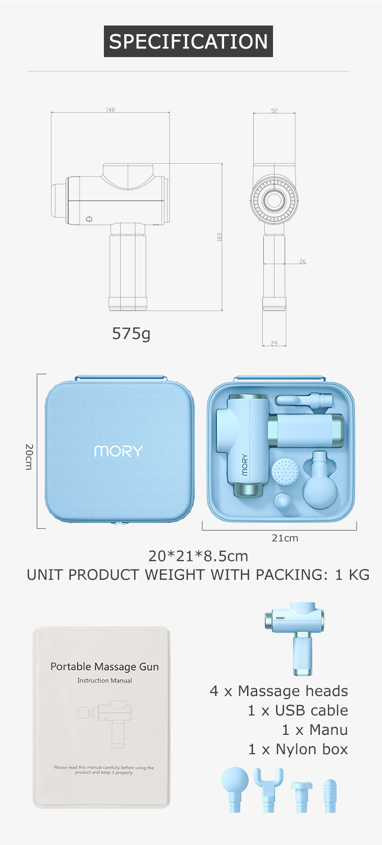 Mory Massage Vibrator Massage Machine for Leg Small Sport Percussion Pocket Cordless Massage Pistol