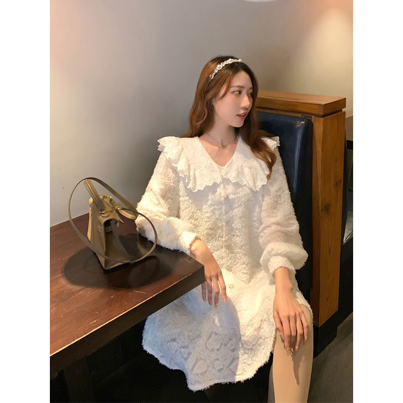 Spring New Plush Ruffled Loose Doll Dress Female Korean Temperament Long Dress