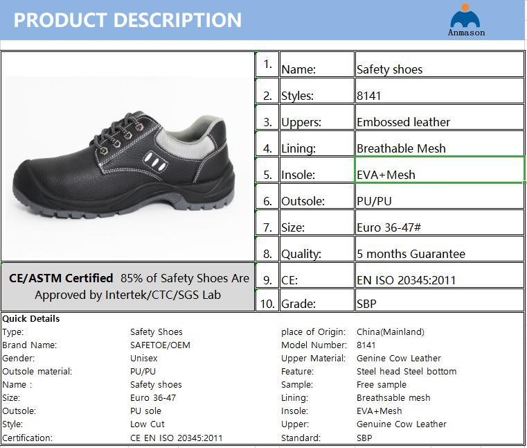 High Quality Genuine Leather Safety Working Shoes with CE and Steel Head and Bottom