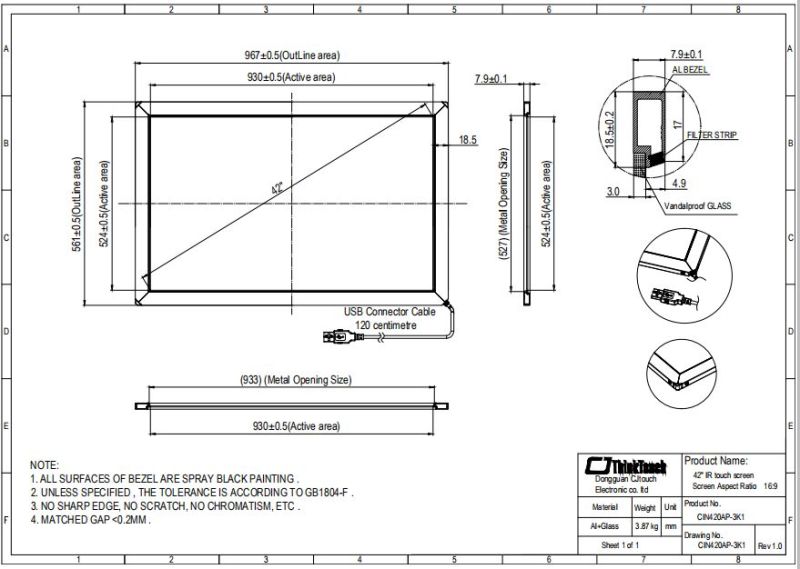 Cjtouch Infrared Touch Screen 42 Inch Multitouch Frame, IR Touch Panel, Infrared Multi Touch Screen