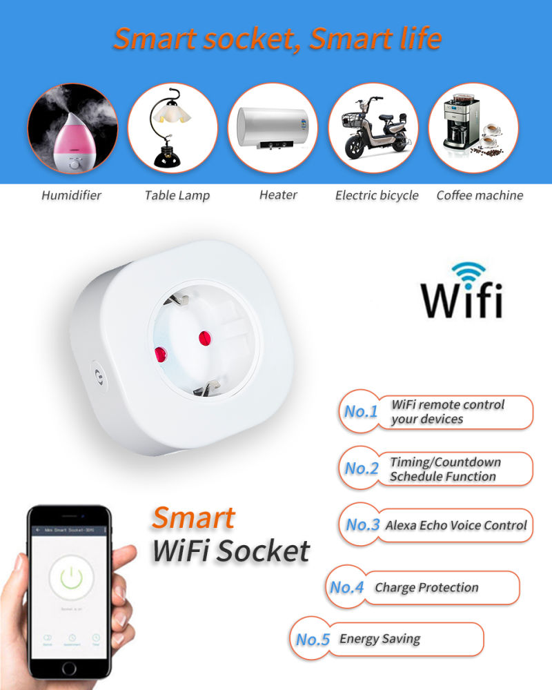 Smart Home Smart WiFi Plug Socket WiFi Smart Plug Socket Compatible with Alexa Google Assistant