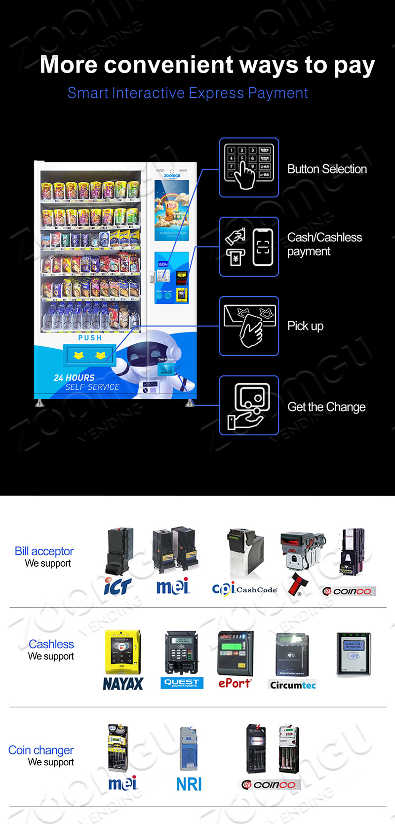 Zg Hot Selling Touch Screen Beverage & Cold Drink Automatic Vending Machine