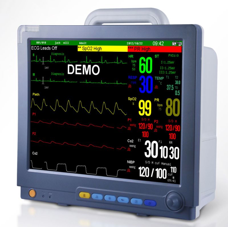 High Quality Economic Portable Multi-Parameter 12.1" Portable/Medical/Hospital/ICU/Bedside/Vital Sign/Patient Monitor