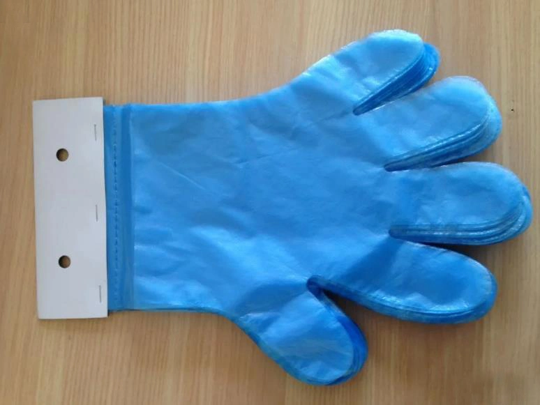 Blue Polyethylene Glove with Hanging Hole and Head Card