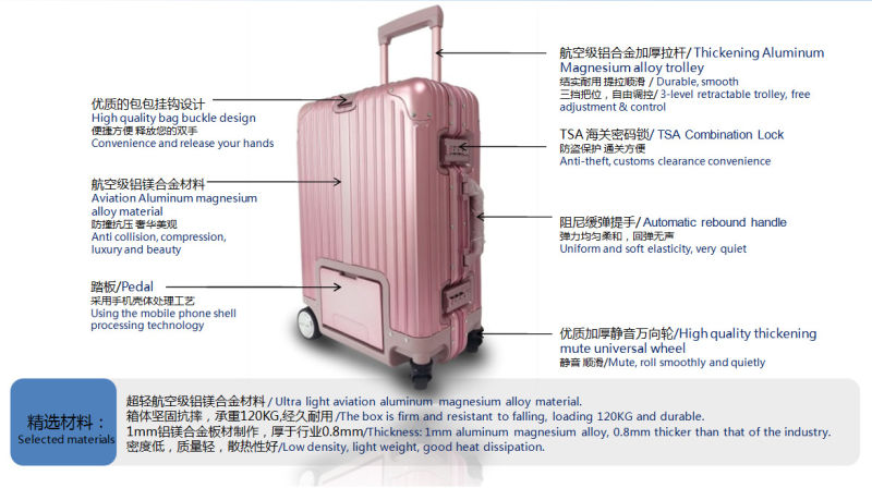 Luxury Intelligent Remote Control Riding Trolley Case Aluminum-Magnesium Alloy Intelligent Electronic Smart Rolling Luggage