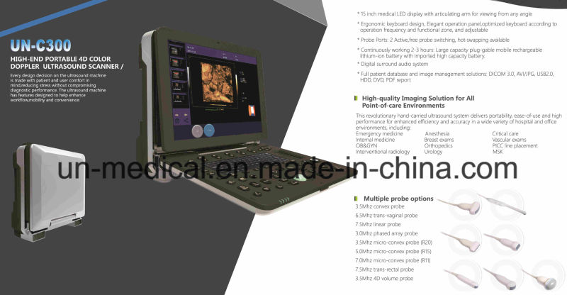 Hospital Equipment 4D Color Doppler Portable Ultrasound Machine