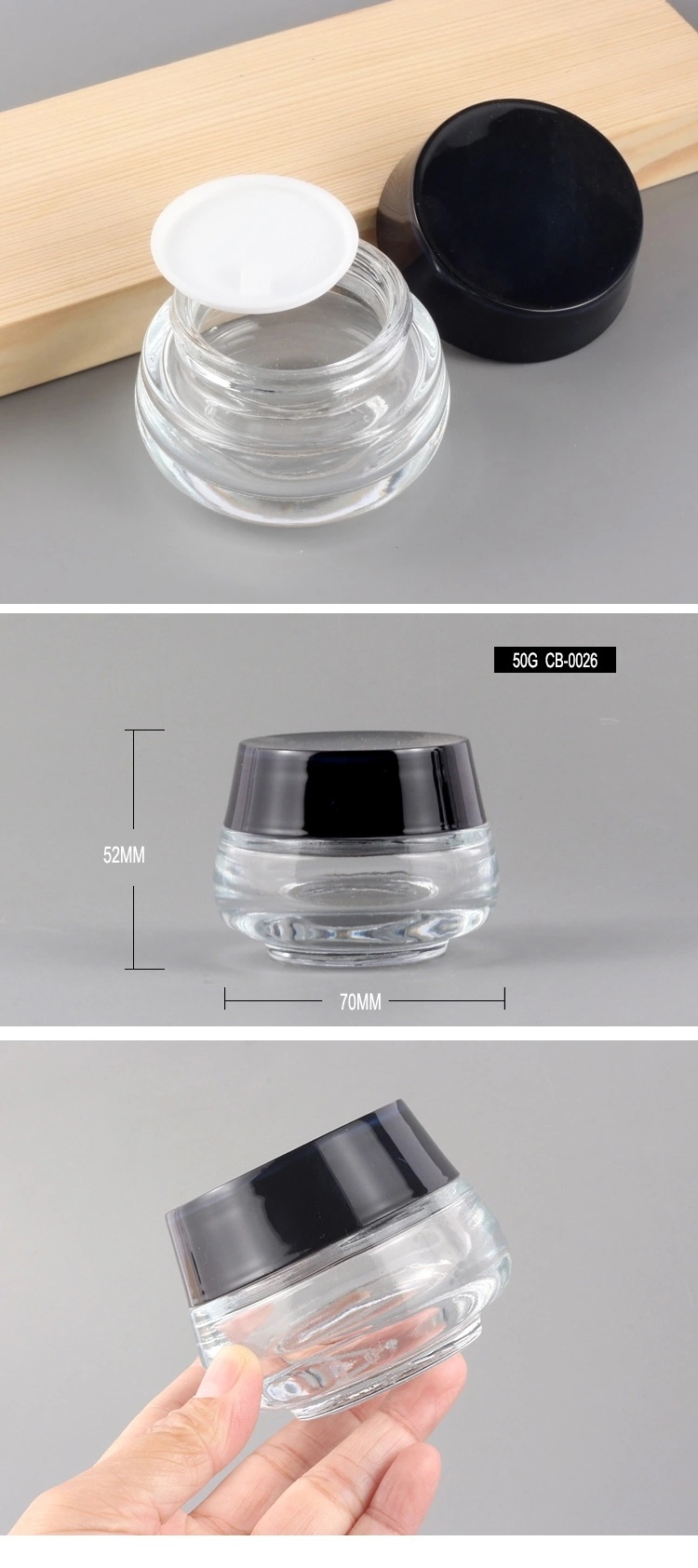 Popular 50g Clear Anti Wrinkles Face Eye Cream Packaging Glass Jar