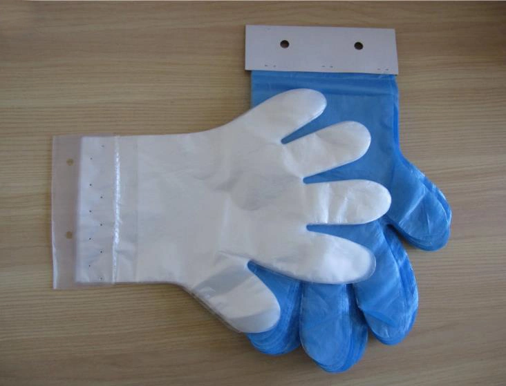 Blue Polyethylene Glove with Hanging Hole and Head Card