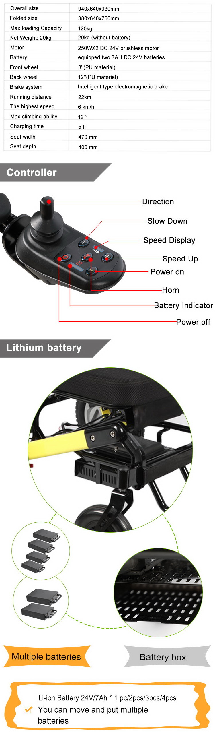 Enjoy Care Electric Wheelchair Battery Charger Manufacture Foldable Powerchair D11