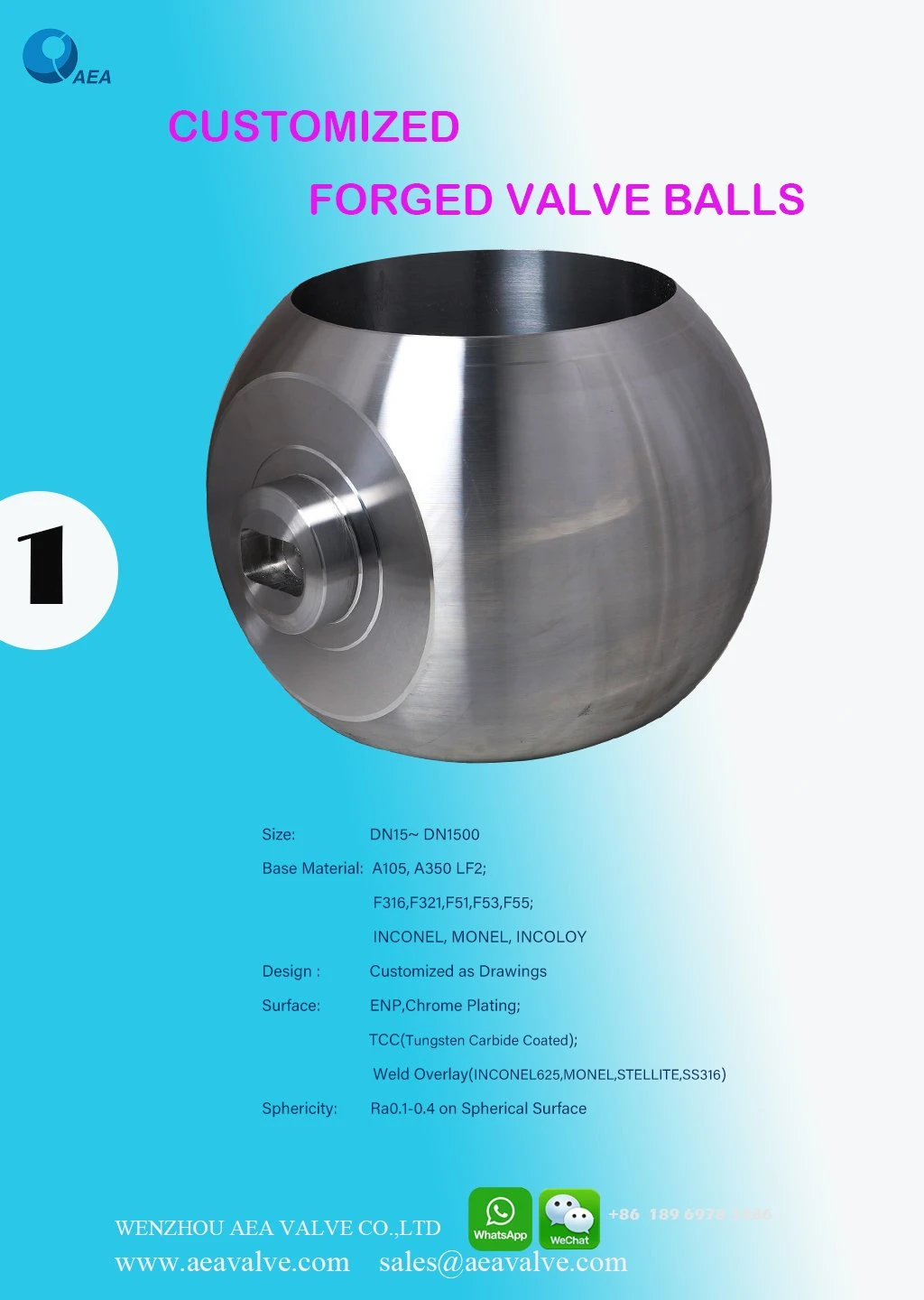 Aea Valve Forged Stainless Steel CNC Grinding Machining Valve Ball Spare Kits