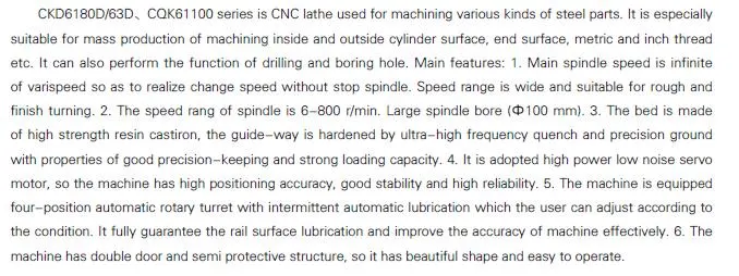 CKD6180d Precision CNC Horizontal Lathe Machine