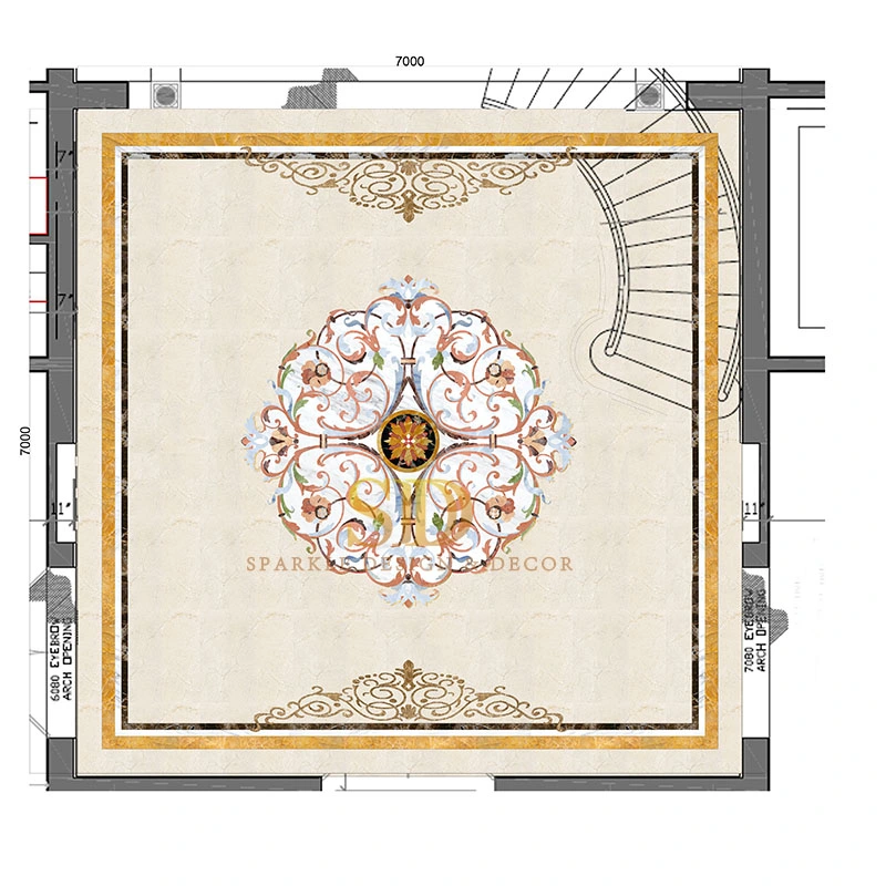 Villa/House Interior Decoration Round Marble Foyer Medallion with Borders for Entrance