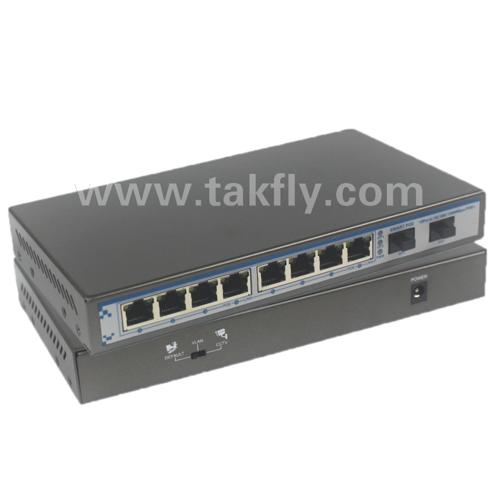 8 Ethernet Ports Poe Network Switch with 2 Gigabit Fiber Ports