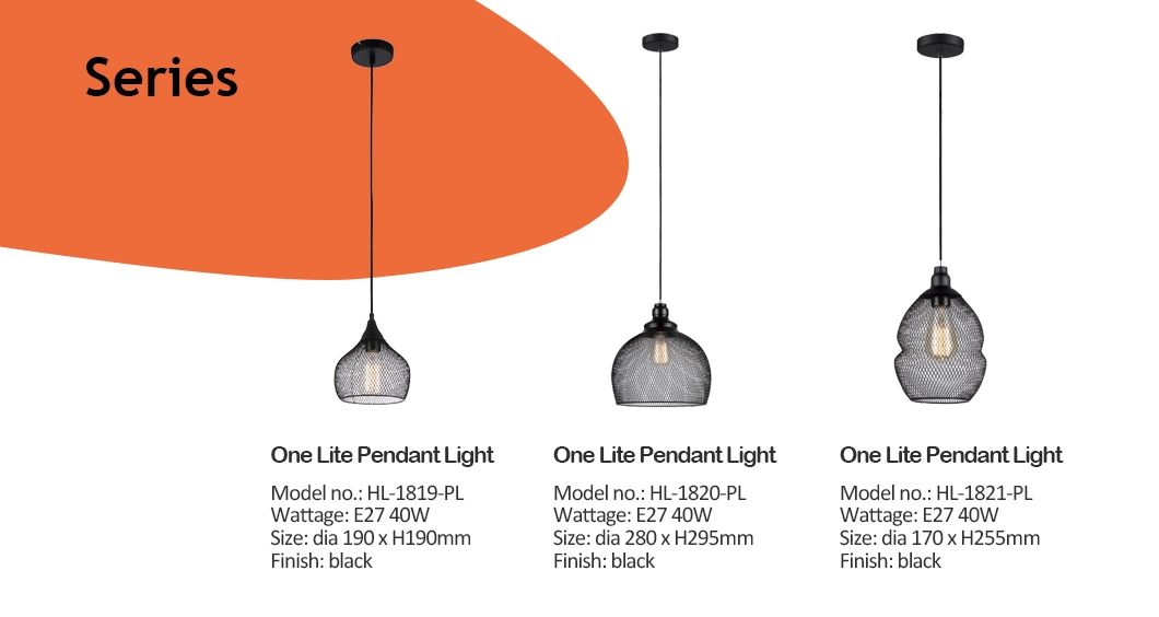 1 Light E27 Black Wire Shade Pendant Lamp (HL-1819-PL)