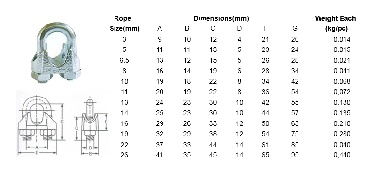 Fastener Electric Galvanized Steel Wire Rope Clamp (DIN741) for Steel Wire Rope