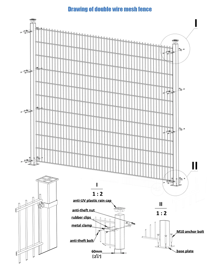 Hebei Factory Galvanized Wire 656 Double Wire Fence 2D Panels