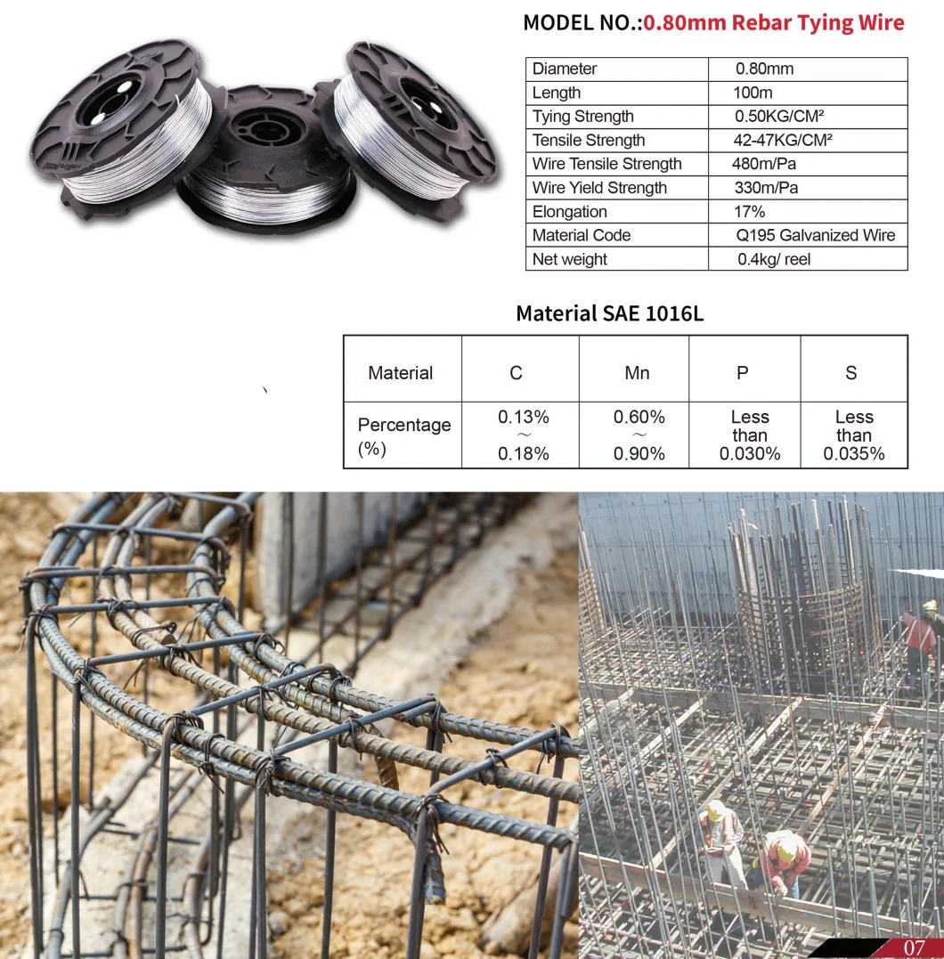 0.80mm Galvanized Rebar Tying Wire Spool for Max Rebar Tier