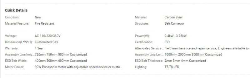 Mobile Phone LED Light PVC Belt Conveyor Assembly Line