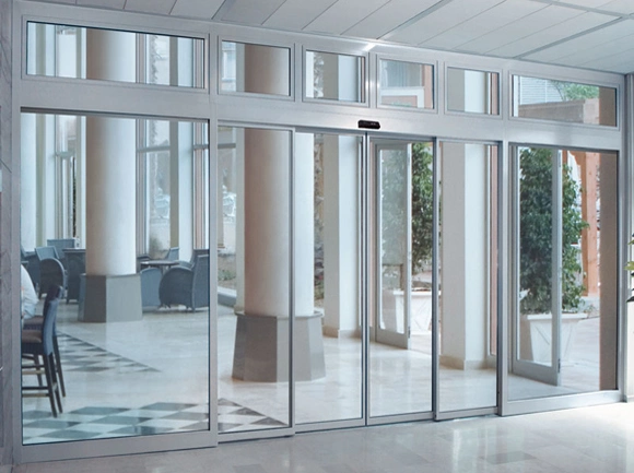 Automatic Sliding Door 2X150kgs Capacity, Dual Leaf Glass Door, Aluminum Frame Glass Sliding Door