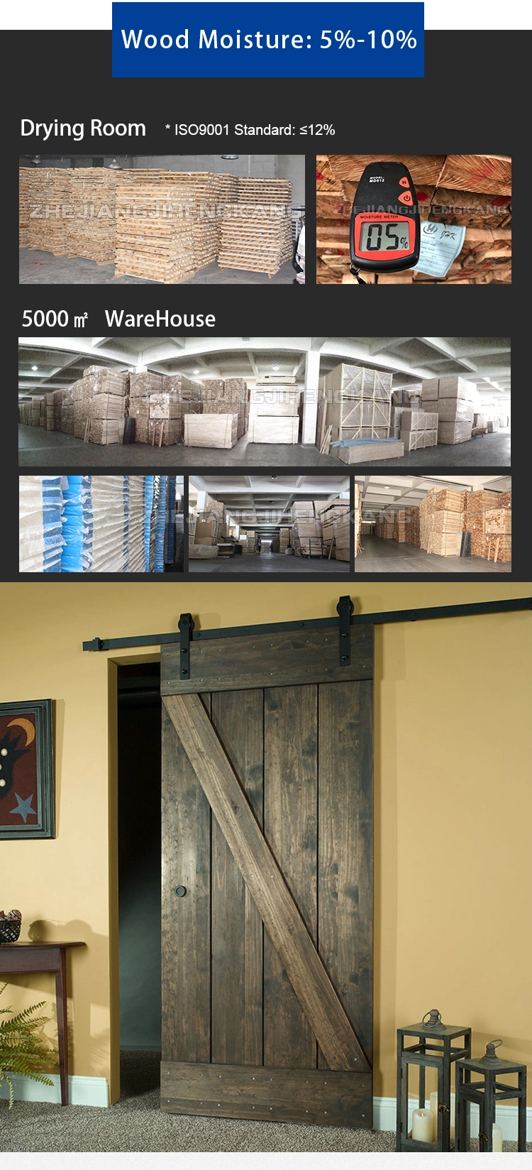 Solid Wood Warehouse Louvered Sliding Closet Barn Door