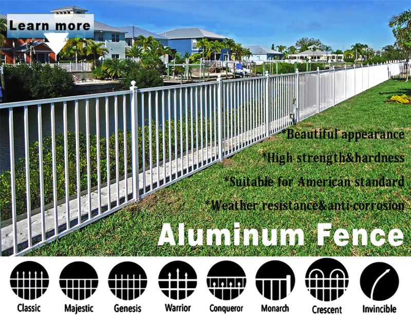 Extended Head Aluminum Fence Tubular Fencing Garden Fence Pool Fence